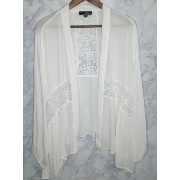 Suzanne Betro Tops - Suzanne Betro Plus Size White Long Sleeve Kimono